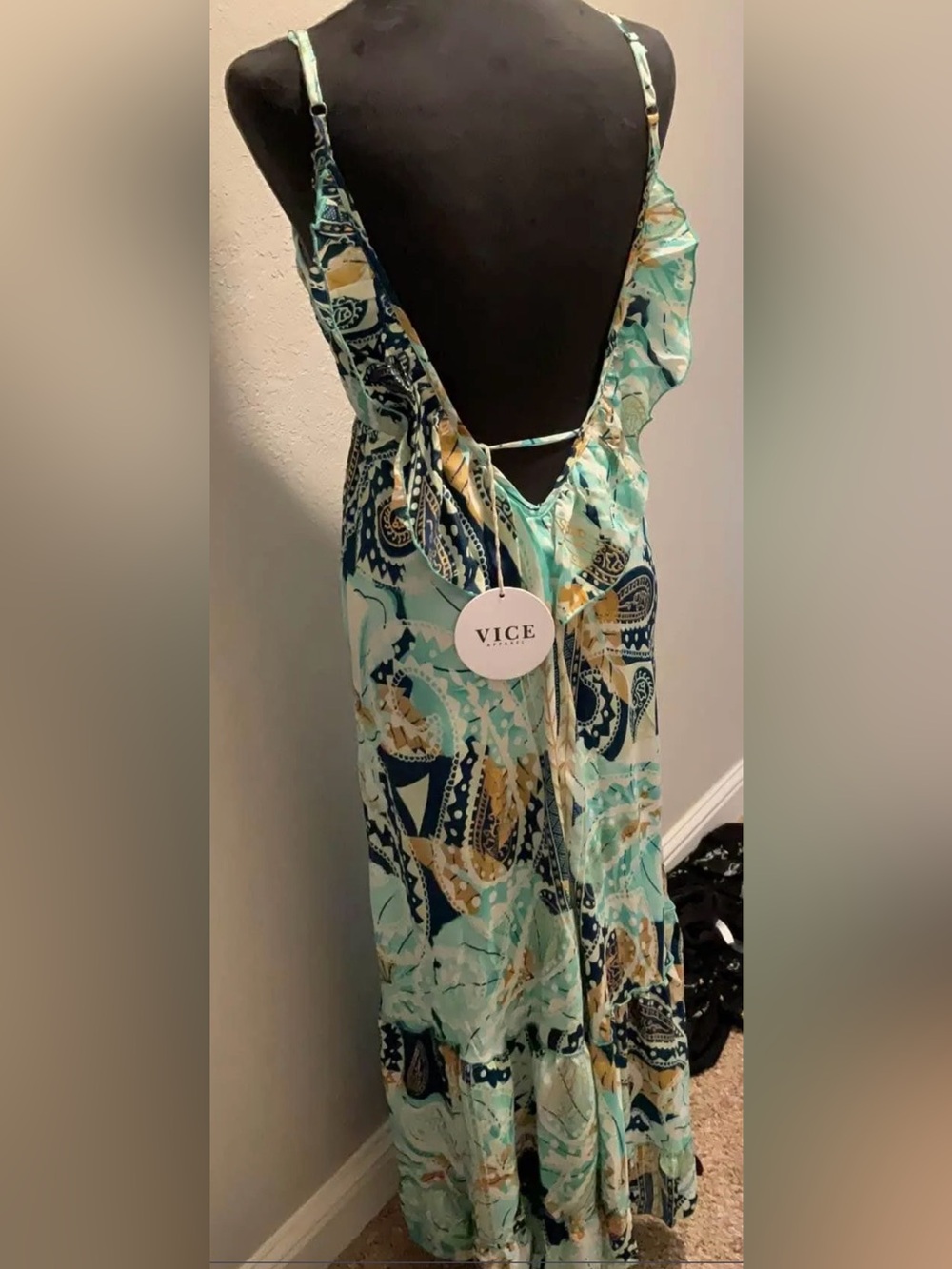 VICE Apparel Mint & Navy Printed Sundress